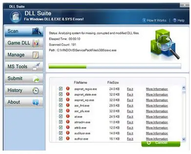 DLL Suite is a tool for repairing System .DLL files that can be corrupt or missing in the computer