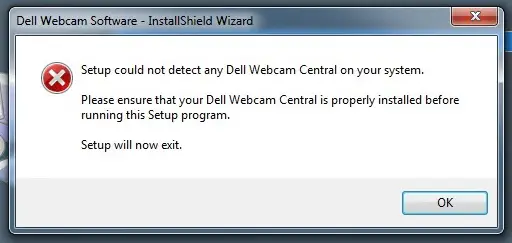 Dell Webcam Software - InstallShield Wizard Setup could not detect any Dell Webcam Central on your system