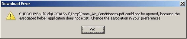 pdf could not be opened, because the associated helper application does not exist