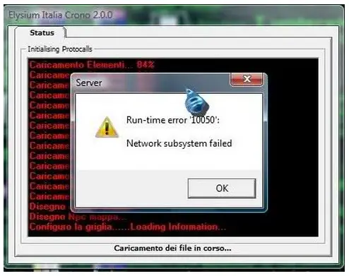 Run-time error '10050': Network subsytem failed