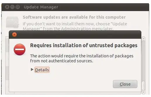 Requires installation of untrusted packages The action would require the installation of packages  from not authenticated sources.