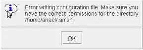 Error writing configuration file. Make sure you have the correct permissions for the directory /home/username/amsn