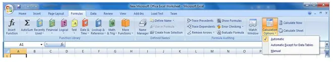 This automatic recalculation can be off at Excel 2007