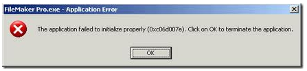 application failed to initialize properly (0xc06d007e). Click on OK to terminate the application.