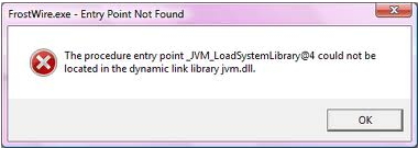 The procedure entry point_JVM_LoadSystemLibrary@4 could not be located in the dynamic link library jvm.dll.