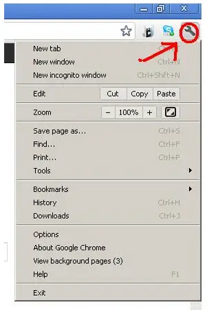 Google Chrome, click on the "Wrench" icon.