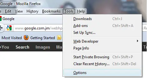 tools and select OPTIONS