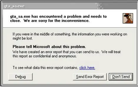 Gta_sa.exe has encountered a problem and needs to close. We are sorry for the inconvenience