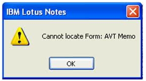 IBM Lotus Notes Cannot locate From: AVT Memo