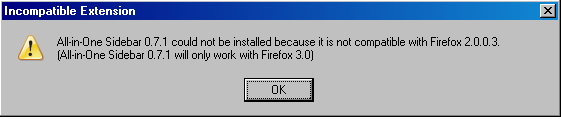 Not compatible to firefox 2.0.0.3 only works with 3.0