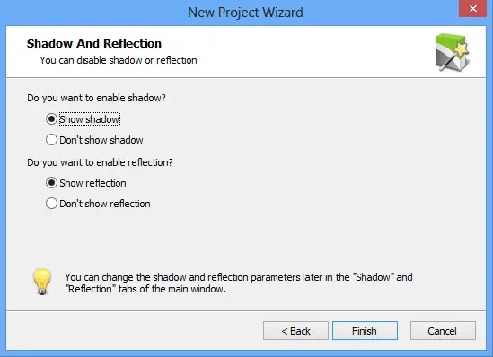 Choose to enable Shadow and enable reflection