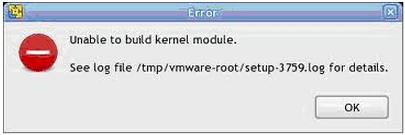 Error: “Unable to build kernel module See log file /tmp/vmware-root/setup-3759.log for details.