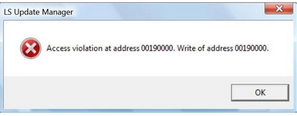 Access violation at address 00190000. Write of address 00190000