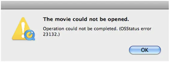 The movie could not be opened. Operation could not be completed. (OSStatus error 23132.)