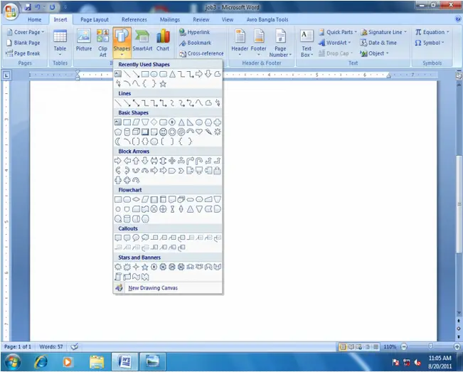 create a horizontal line in MS Word 2007