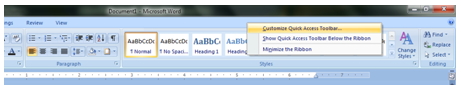 choose customize  quick access toolbar