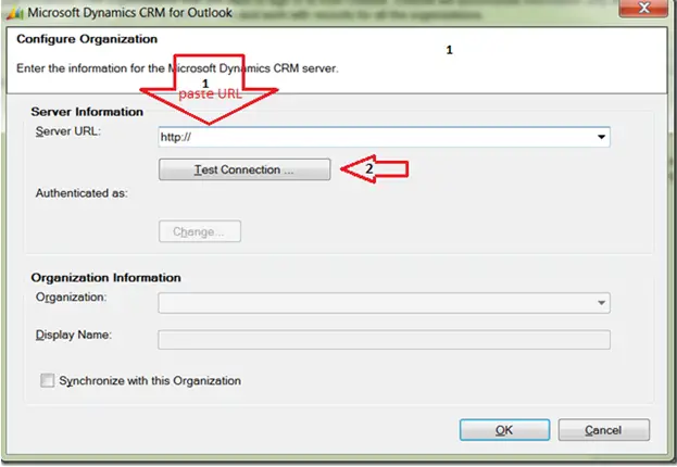 CRM Online environment to the “Server URL” field, then click “Test Connection” and enter your CRM Online credentials.