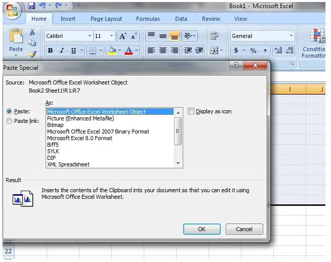 To paste your data at the same value of column widths and row heights in the new worksheet