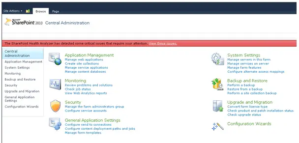 Central Web Administration and then click on Manage service applications