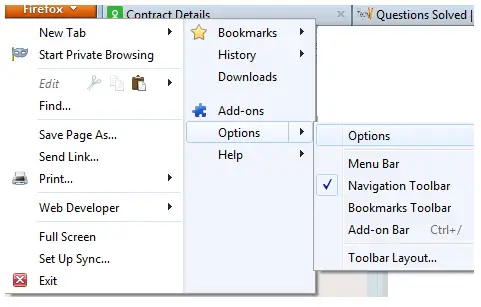 Firefox TAB, Select OPTION