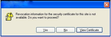 Revocation information for the security certificate for this site is not available