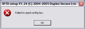 SPTD setup V1.24 © 2004-2005 Duplex Secure Ltd. Failed to open config key