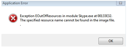 Exception EOutOfResources in module Skype.exe at 00133E32.