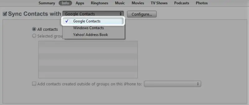 Click on Info tab and select Sync Address Book Contacts