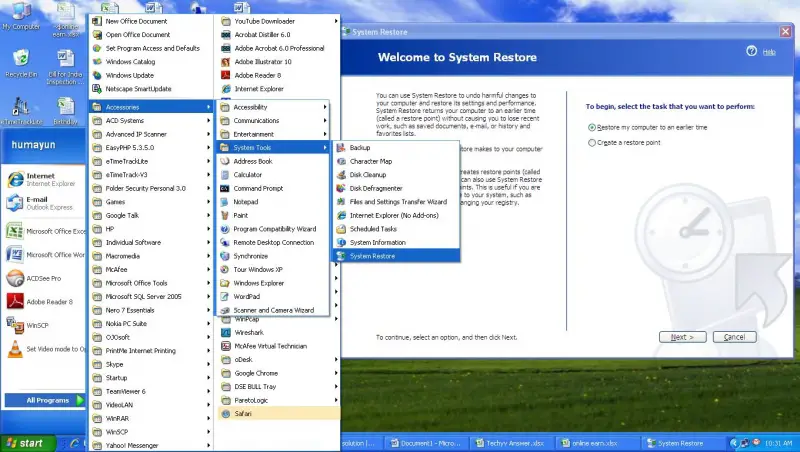 system restore window console