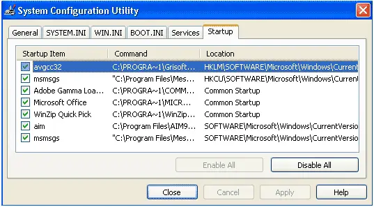 System configuration utility” window will appear, select “startup” tab.