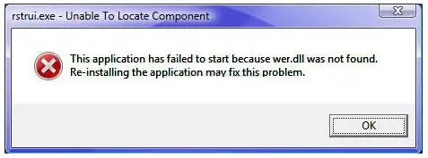 rstrui.exe - Unable To Locate Component This application has failed to start because wer.dll was not found. Reinstalling the application may fix this problem.