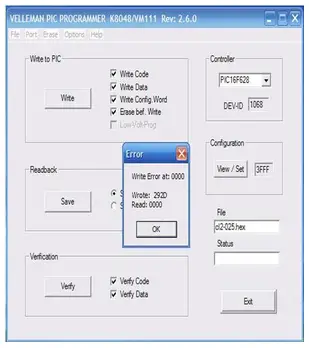 Error Write Error at :0000 Wrote:292D Read :0000"
