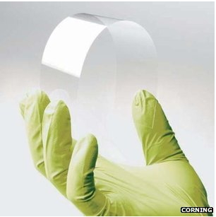 Willow glass is a flexible ultra thin glass just like a thin plastic sheet.