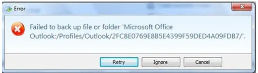 failed to backup file or folder microsoft office outlook