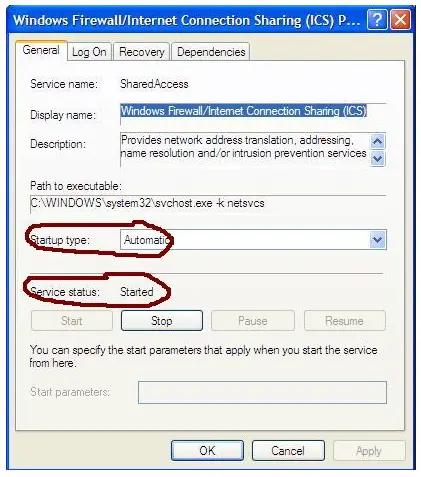 Services and scroll down to Windows Firewall/Internet Connection Sharing (ICS) to see your computer settings