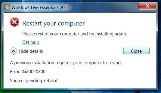 Windows Live Essentials 2011 Restart your computer