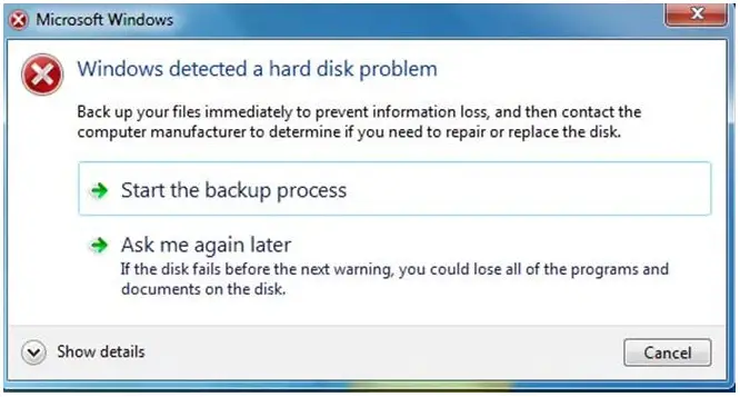 Microsoft Windows Windows detected a hard disk problem