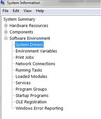 Select Software Environment and then System Drivers