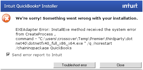  Error: InstallExe method received the system error from CreateProcess