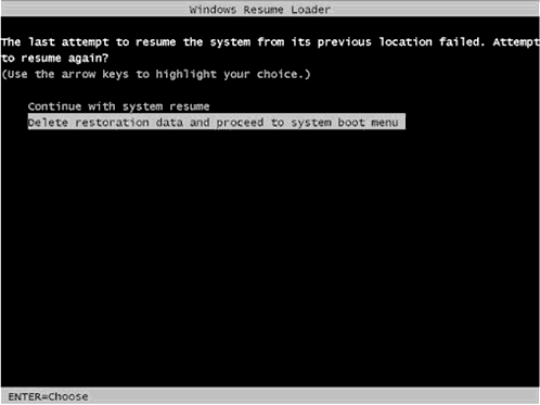 delete restoration data and proceed to system boot menu windows 7
