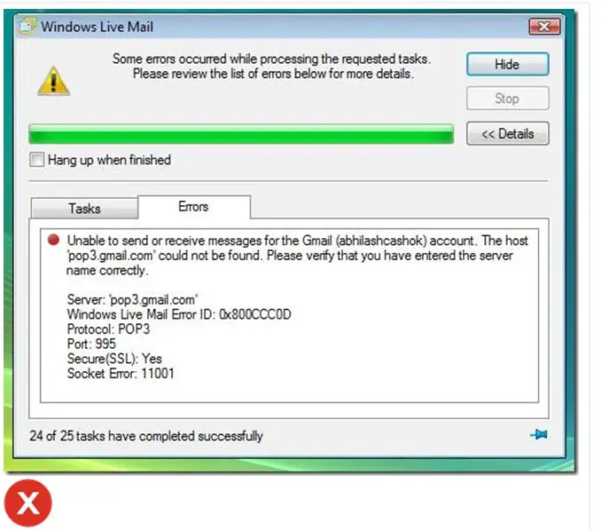 windows live mail windows live -mail error id 0x800ccc0f