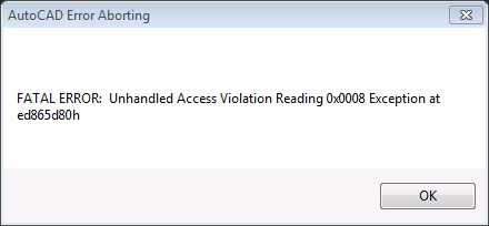 autocad the year 2013 unhandled access violation reading