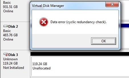 initialize disk crc error
