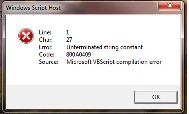 Błąd kompilacji microsoft vbscript 800a0409
