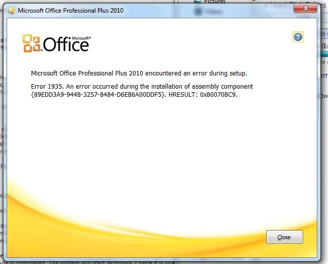 microsoft office standard 2010 encountered an error during setup