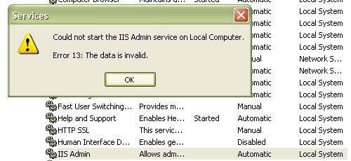Unable to start the IIS Admin service on Local Computer ...