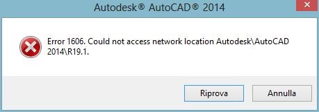 autocad error 1606 could not access network location windows 10