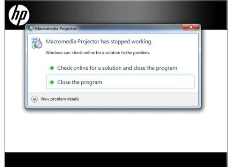Macro Media Projector Has Stopped Working XP