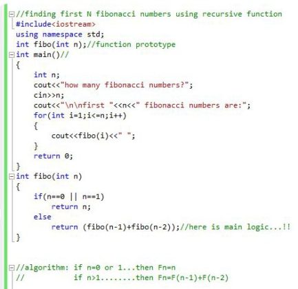 The Method Of Getting Fibonacci Using Recursion In C - Techyv.com