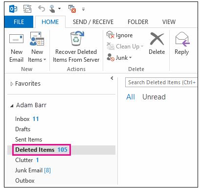 why can t i search my deleted emails in outlook